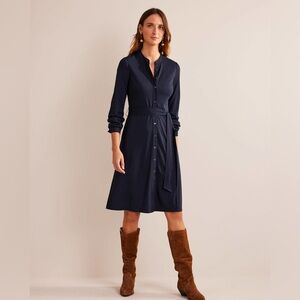 Boden Julia Jersey Shirt Long Sleeve Belted Dress with Pockets